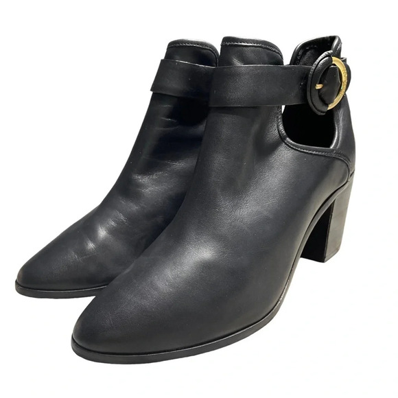 TED BAKER Sybell Leather Heeled Cut out Ankle Boots - Black Women’s 40 - Picture 1 of 15